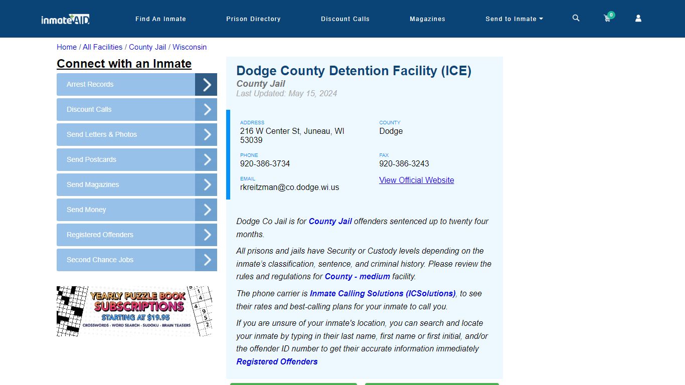 Dodge County Detention Facility (ICE) - Inmate Locator