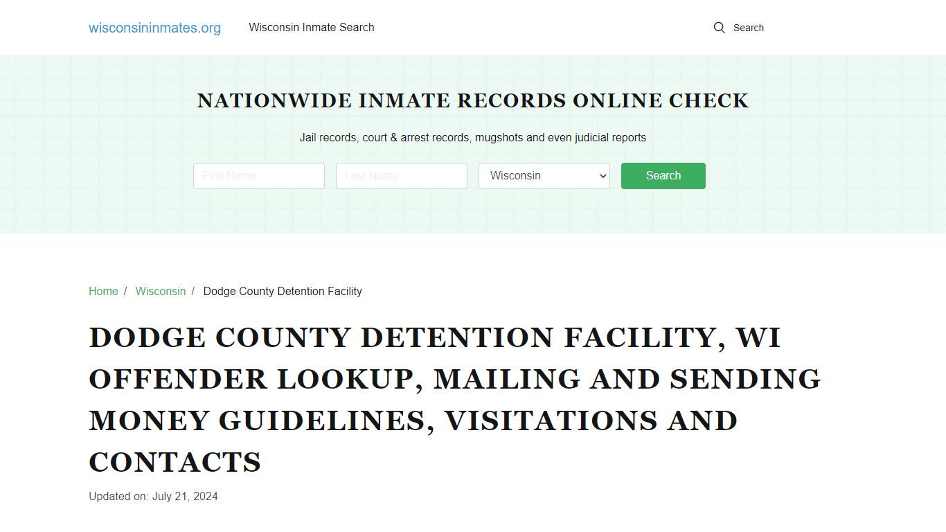 Dodge County Detention Facility - Wisconsin Inmate S